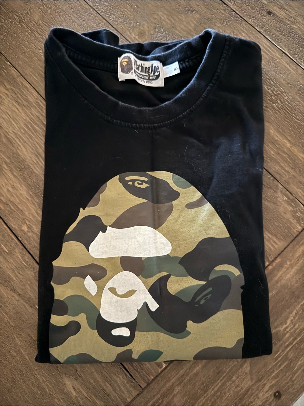 A Bathing Ape (BAPE) Black Camo Ape Head Long Sleeve Tee